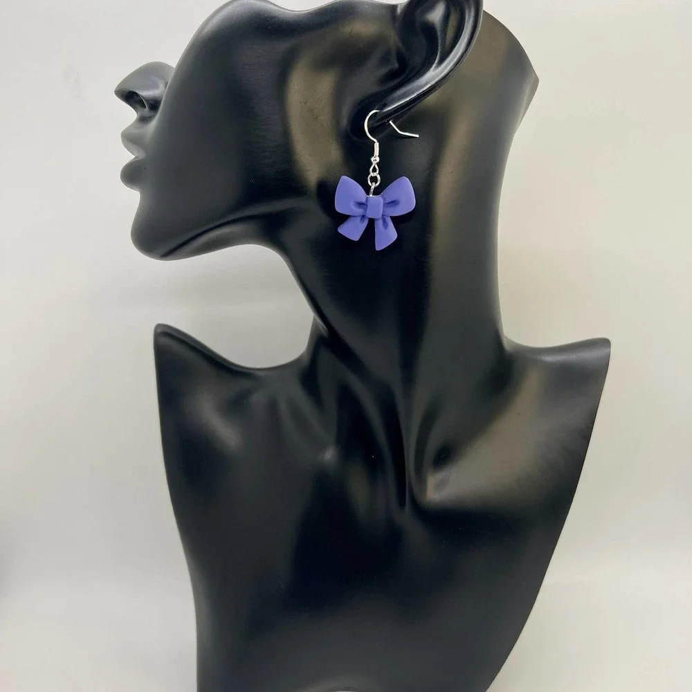 Ribbon Earrings - Bow Earrings - Flower Earrings - Indigo Blue Clay Earrings